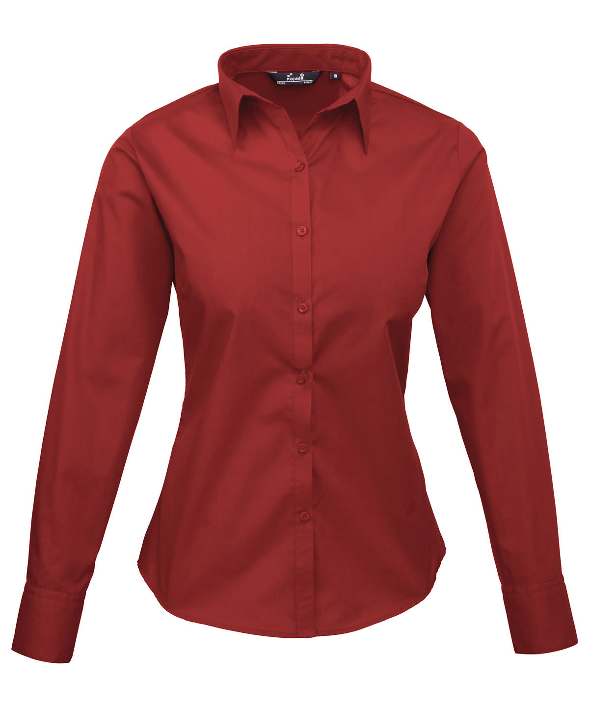 Ladies Poplin Long Sleeve Blouse - Burgundy